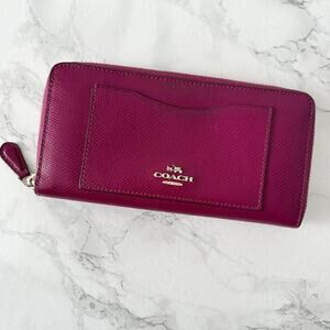 Coach Magenta Pink Crossgrain Leather Accordion Zip Around Wallet